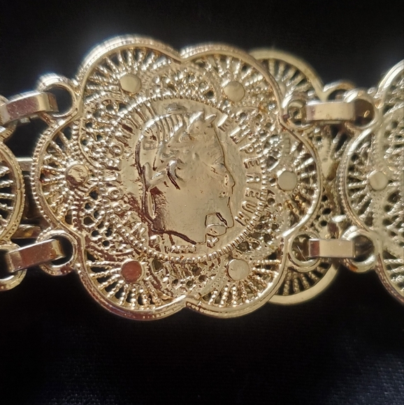 Vintage Gold Plated  Napoleon 1862 French Coin Bracelet Statement Piece - Picture 3 of 5